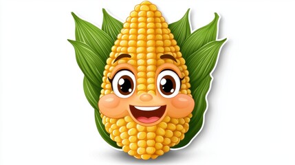 Cheerful cartoon corn on the cob character with a happy face, great for cute corn dog sticker design and illustrations