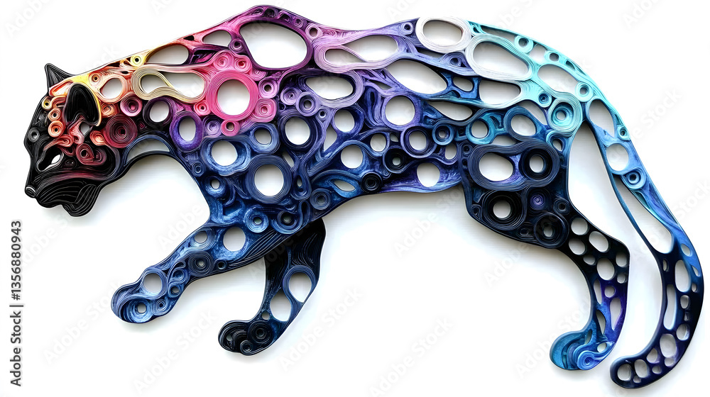 Poster a vibrant, abstract representation of a panther, featuring intricate patterns and colorful gradients