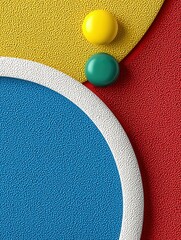 Bold textured circles in vibrant yellow, red, blue, and a small teal yellow sphere highlighting 2025 poster design concept