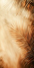 Sun-drenched palm fronds enveloped in a warm amber glow amidst lush greenery that whispers secrets of nature's beauty