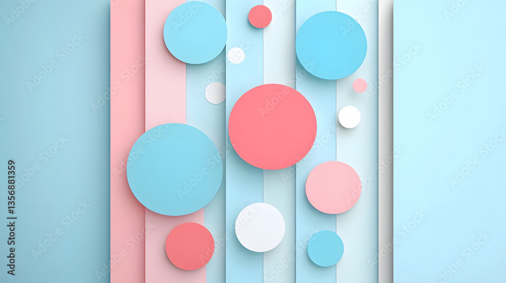 Poster abstract design featuring colorful circles on a pastel background, creating a modern and playful aes