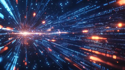 Fototapeta premium Binary code background in a computer matrix with scientific digital concept. Dynamic visualization of data streams and digital connections.