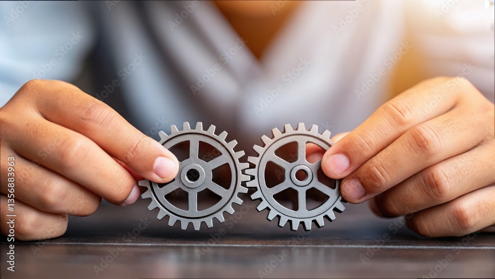 Poster Young Engineer Adjusting Gears for Precision Mechanism Development