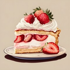 Slice of Delicious Strawberry Shortcake with Whipped Cream
