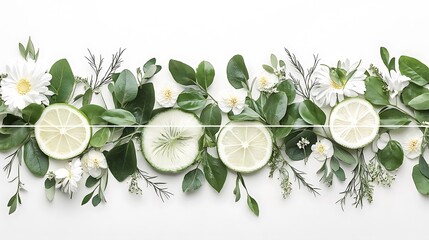 Floral and citrus lime slices border.