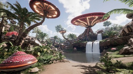 Enchanted Waterfall Oasis: A Fantasy Landscape