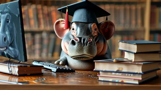 Hippopotamus Graduate: A Hilarious Study Session