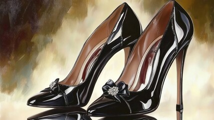 Elegant Black High Heels with Rhinestone Bow