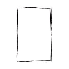 Line vertical frame with tied bow in black brush stroke texture isolated on white background. Hand drawn vector sketch illustration in vintage charcoal ink. Greeting card design, invitation element