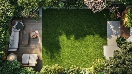 Lush Garden Patio Design, Top View - Biophilic design