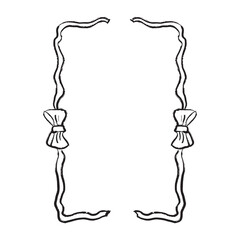 Ribbon frame with tied bow in black brush stroke texture isolated on white background. Hand drawn vector sketch illustration in vintage charcoal ink. Greeting card design, invitation element