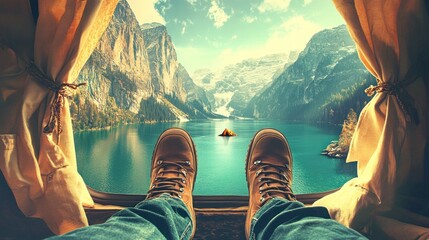 Breathtaking Mountain Lake View from a Camper Van