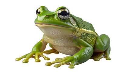 Obraz premium A green frog from the forest, a classic frog with large eyes and hands, a frog that stands still while the animal kingdom of frogs croaks.