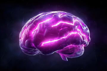 A Transcendent Purple Brain Glowing with Inner Pink Light, Symbolizing the Depths of Human Thought and Cognitive Power