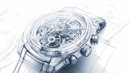 Elegance in Time: Exquisite watch design meticulously rendered in intricate detail, showcasing the art of horology and precision engineering.