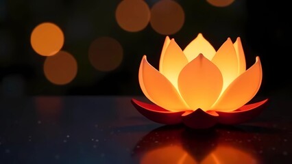 A postcard in honor of Malaysian Vesak Day with a holly lotus flower in water on a dark background. Calm and beautiful composition	