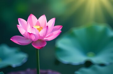 Fototapeta premium A postcard to celebrate Malaysian Vesak Day with lotus flowers in water. A calm and beautiful composition 
