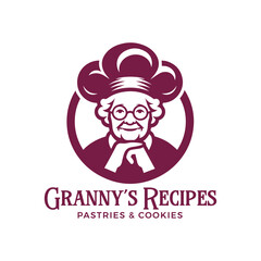 vector logo illustration of a old woman with a chef hat