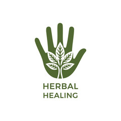 hand holding green leaf vector logo