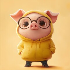 Fototapeta premium Cute baby pig character, cartoon, webtoon, illustration. 