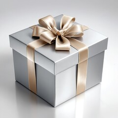 Obraz premium Silver Gift Box with Beige Ribbon