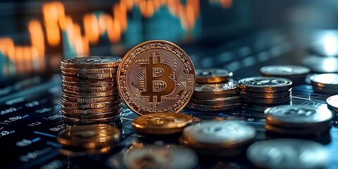 Economy finance and investment background, coin and graph. AI generative