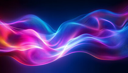Fototapeta premium Abstract background of modern tech gradient waves in blue and pink hues, technology, modern, abstract, background, waves. Dynamic abstract light trails in neon pink and blue hues.