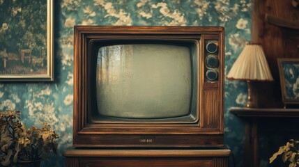 Vintage 1950s Wooden TV with Empty Screen