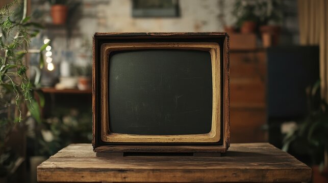 Vintage Wooden Television Box with Hollow Screen