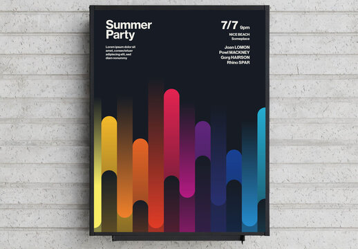 Summer Party Poster Template with Rainbow Gradient Stripes