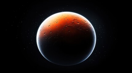 Planet in Space with Bright Red Surface and Craters