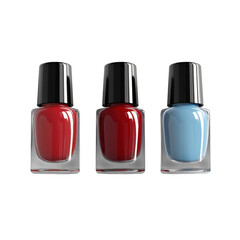 Obraz premium Trio of colorful nail polishes displayed together to showcase variety of shades for beauty and cosmetic applications , white isolate background