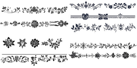 Fototapeta premium Collection of elegant floral and leaf design elements for decorative borders and ornaments isolated on Transparent PNG