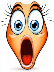 Cartoon female shocked expression with wide blue eyes, ing mouth, long eyelashes, conveying surprise and amazement emotion