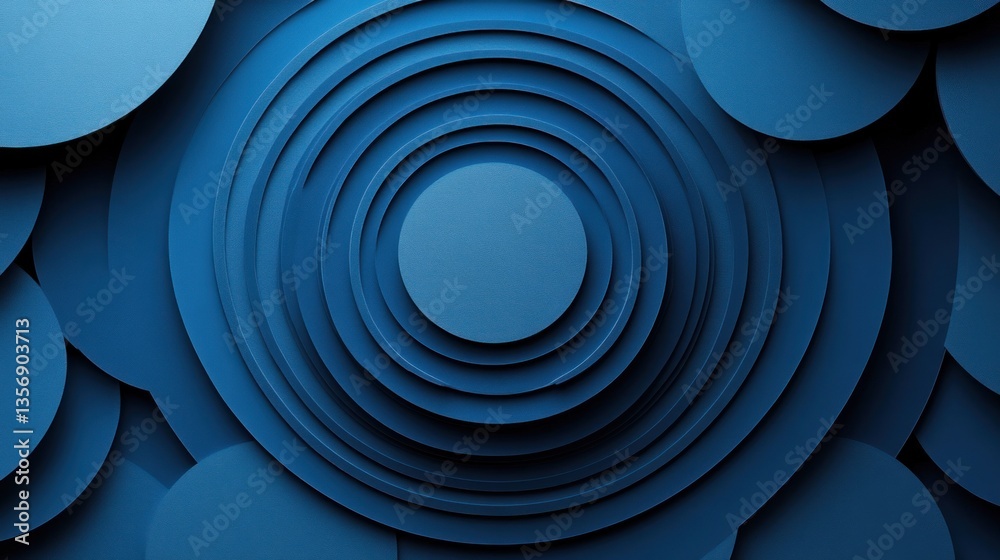 Poster blue concentric circles with subtle textures creating a modern and minimalist abstract composition w