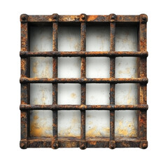 Rustic window with glass panes framed by weathered wood, highlighting vintage charm and character , white isolate background