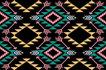 Cross stitch pattern concept showcasing traditional ethnic geometric pattern, Design for textile, background,carpet,wallpaper,clothing,wrapping,Batik,fabric,Vector illustration	
