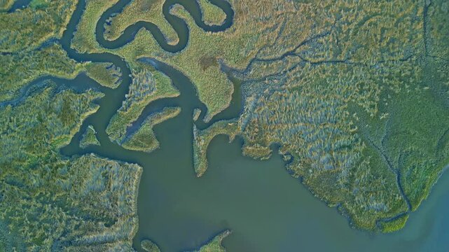 Drone footage of waterways in inlet near Shell Mound Campground, Cedar Key FL.