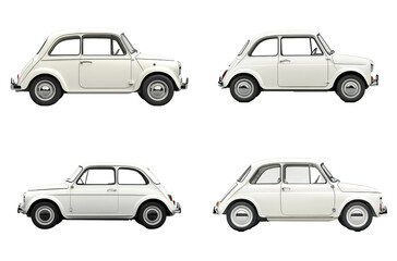 Collection of Classic White Vintage Cars Side View isolated on Transparent PNG