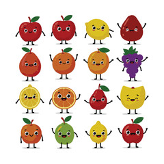 Fototapeta premium Cute Fruit Animated Drawing Smiling Faces Collection
