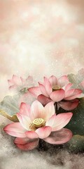 Serene spa illustration with watercolor pink lotus blossoms creating a tranquil atmosphere for relaxation and peace of mind