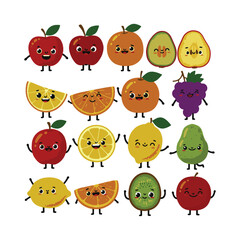 Fototapeta premium Happy Fruit Animated Drawing with Cute Expressions Faces