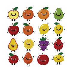 Obraz premium Kawaii Fruit Animated Drawing Adorable Happy Faces Art