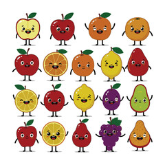 Fototapeta premium Kawaii Fruit Animated Drawing Adorable Happy Faces Art