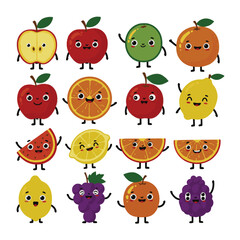 Fototapeta premium Cartoon Fruit Animated Drawing Set with Cute Faces Art