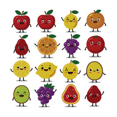 Fototapeta premium Cartoon Fruit Animated Drawing Set with Cute Faces Art