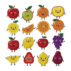 Fototapeta premium Adorable Cute Animated Drawing Fruit Faces Illustration