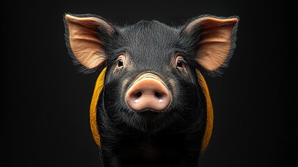 A simple black pig silhouette with rounded features and a curly tail, centrally positioned on a white background for a clean and modern appearance.  