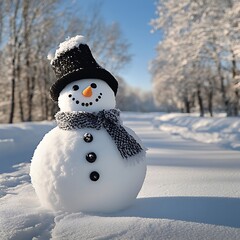 Fototapeta premium Snowy Snowman in Winter Landscape