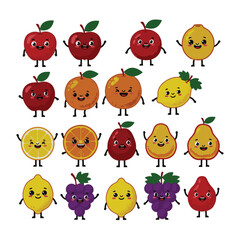 Fototapeta premium Adorable Cute Animated Drawing Fruit Faces Illustration